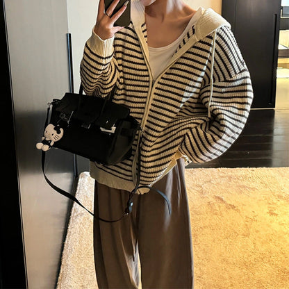Damen Oversized Strickjacke Kapuze Reißverschluss Norvielle - Norvielle