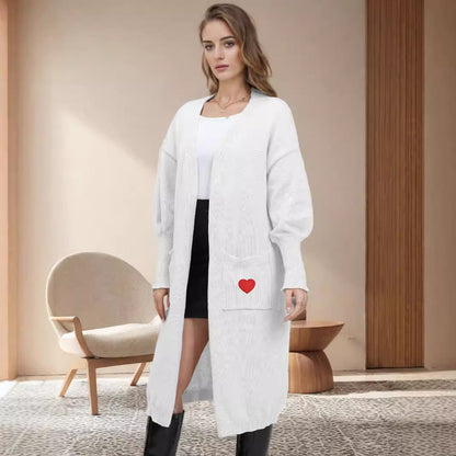 Damen Langarm Strickjacke Herzen Offene Taschen Norvielle