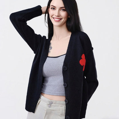 Damen Strickjacke Weich Herzstickerei Norvielle