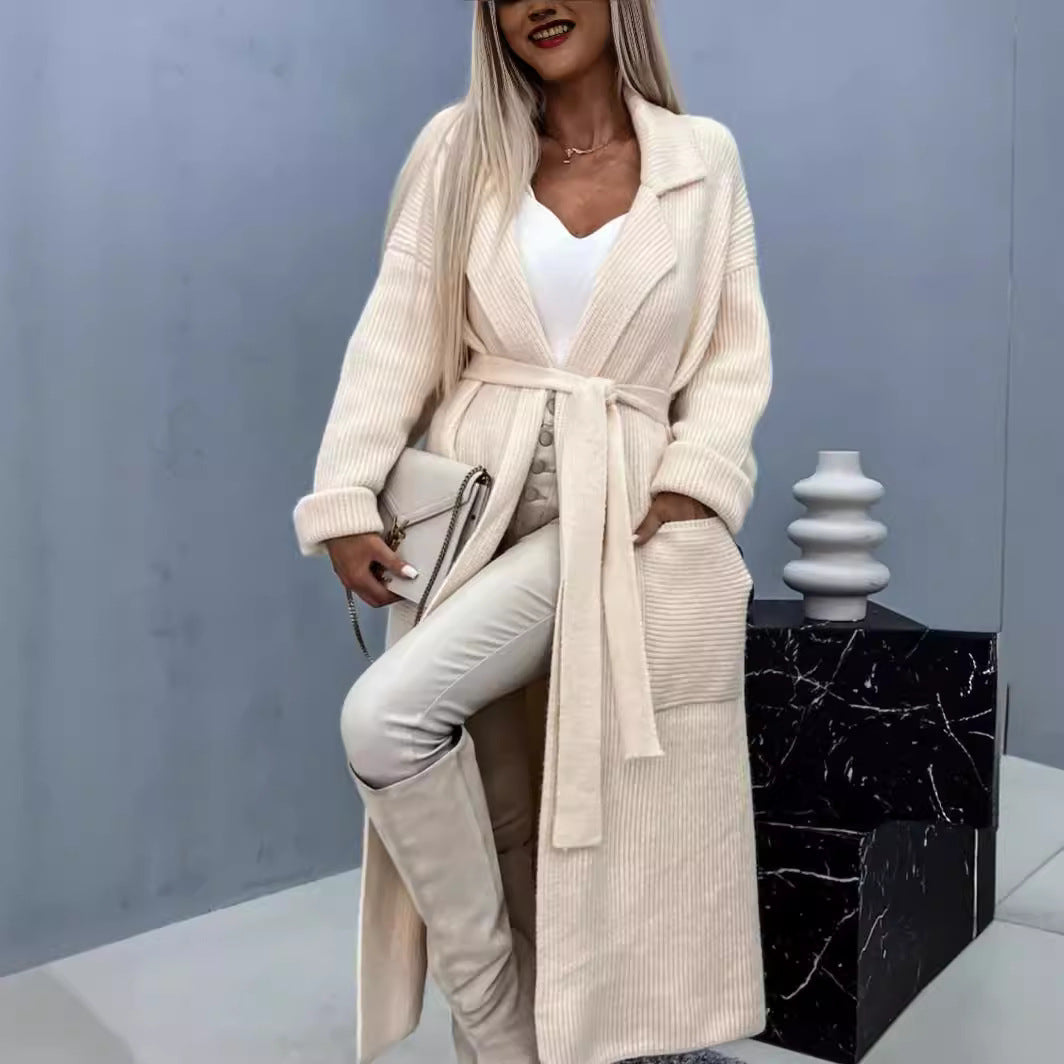 Damen Langstrickjacke Norvielle mit Taschen und Gürtel