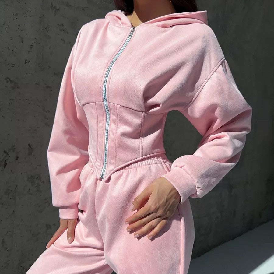 Damen Jumpsuit Tailliert Sportliche Kapuze Norvielle