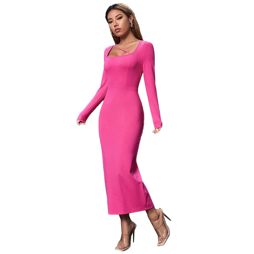 Damen Midi-Kleid Asymmetrischer Ausschnitt Figurformend Norvielle