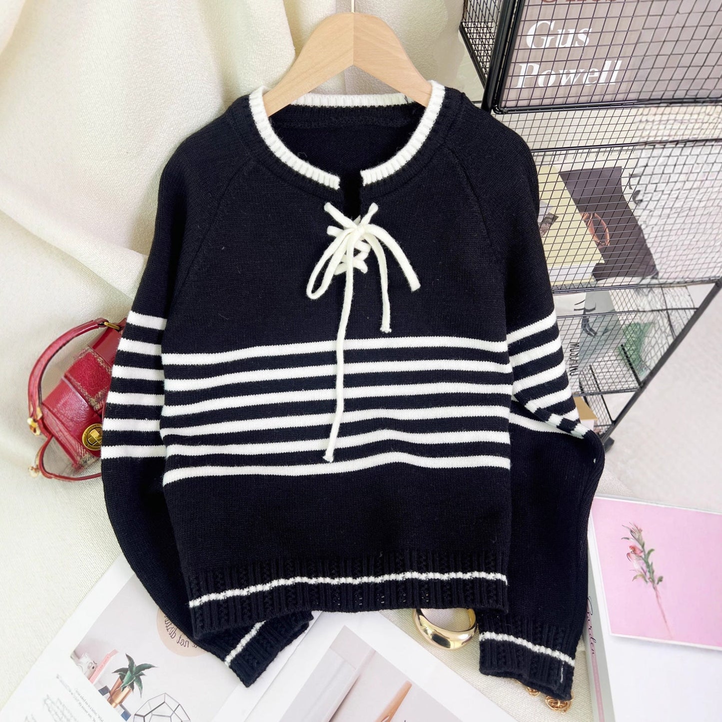 Damen Pullover mit Kordelzug und Streifenmuster Norvielle