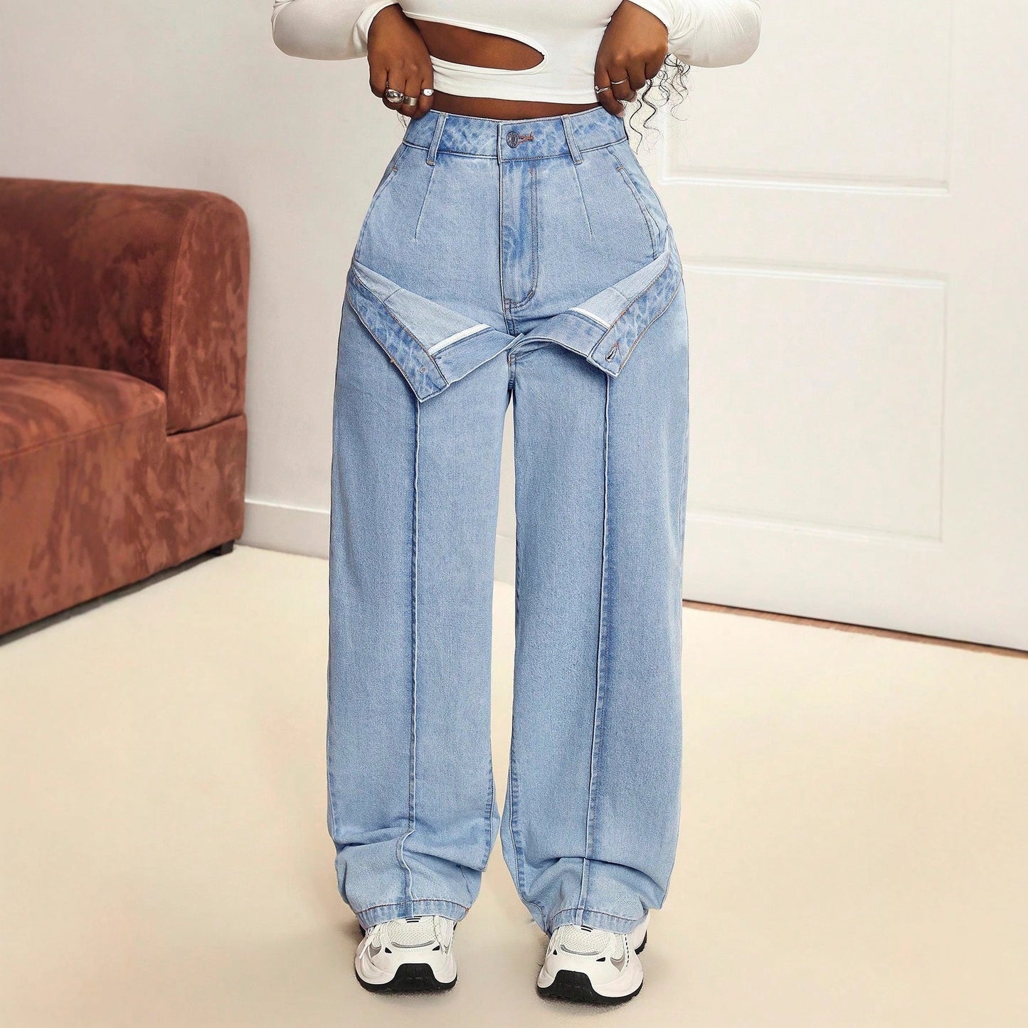 Damen Weite Jeans Asymmetrisch Norvielle - Norvielle