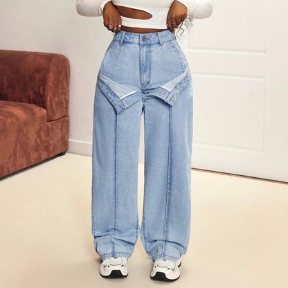 Damen Weite Jeans Asymmetrisch Norvielle - Norvielle