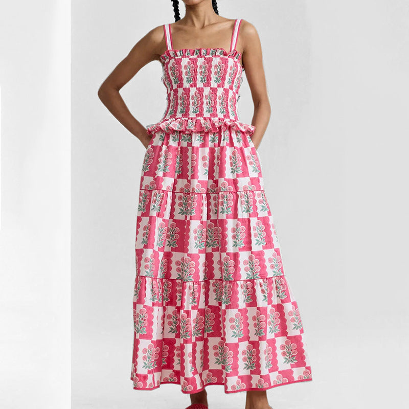 Damen Maxikleid Rüschendetails Floralmuster