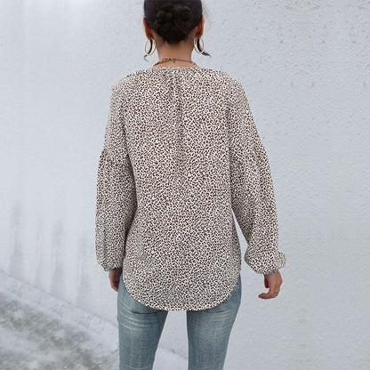 Damen Bluse Leopardenmuster Puffärmel Norvielle