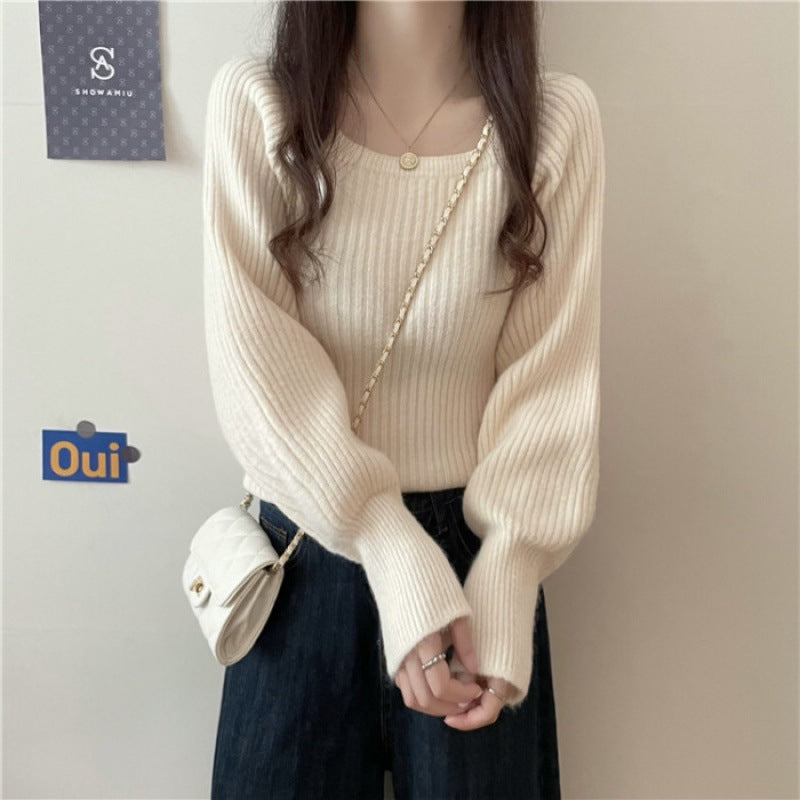 Damen Rippstrickpullover Weite Ärmel Norvielle