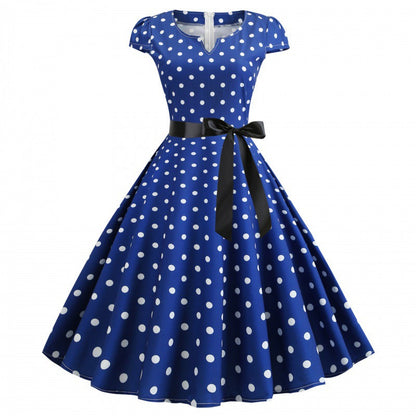 Damen Retro Swingkleid mit Punkten Taillengürtel Norvielle