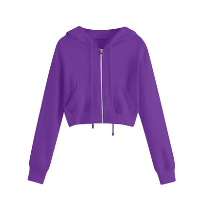 Damen Cropped Kapuzenjacke mit Kängurutaschen und Reißverschluss