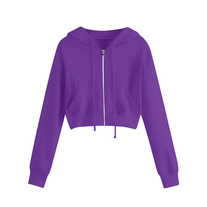Damen Hoodie Kurzarm Reißverschluss Kängurutasche Norvielle