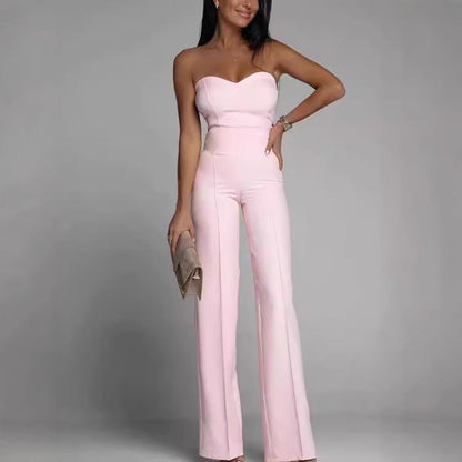 Damen Jumpsuit Schulterfrei Weites Bein Norvielle