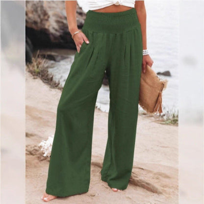 Damen Palazzo-Hose Elastischer Bund Seitentaschen