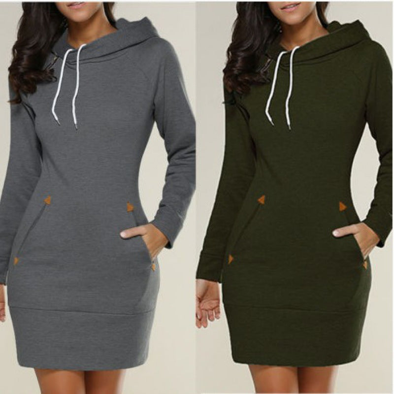 Damen Kapuzenkleid mit Seitentaschen Trenddesign