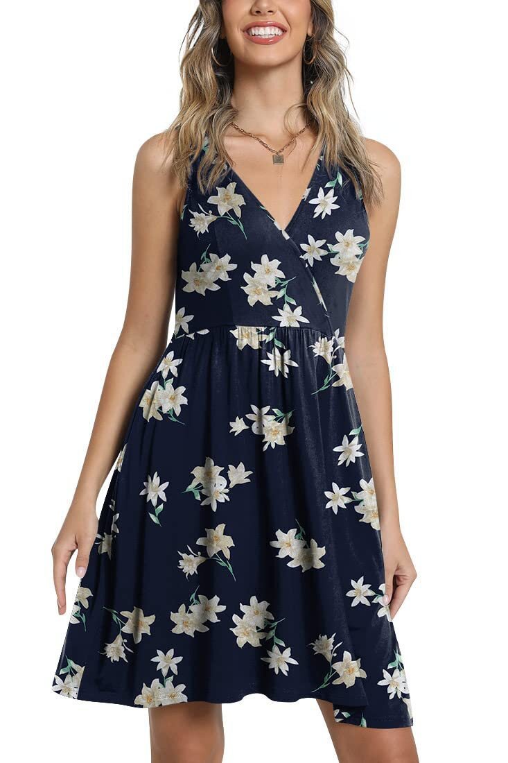 Damen Blumenkleid A-Linie V-Ausschnitt Norvielle