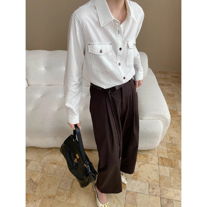 Damen Overshirt Bluse aus Baumwolle mit Brusttaschen und elegantem