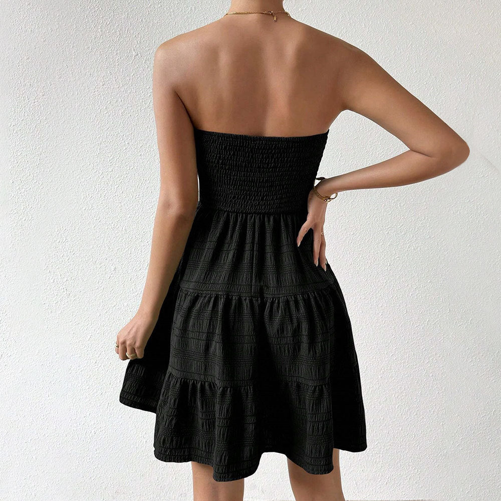 Damen Wickelkleid Schulterfrei Volant