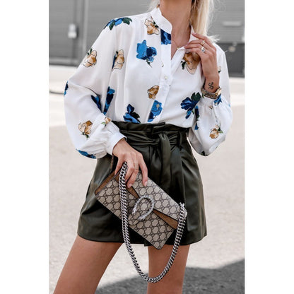 Damen Bluse mit Ballonärmeln Floralmuster