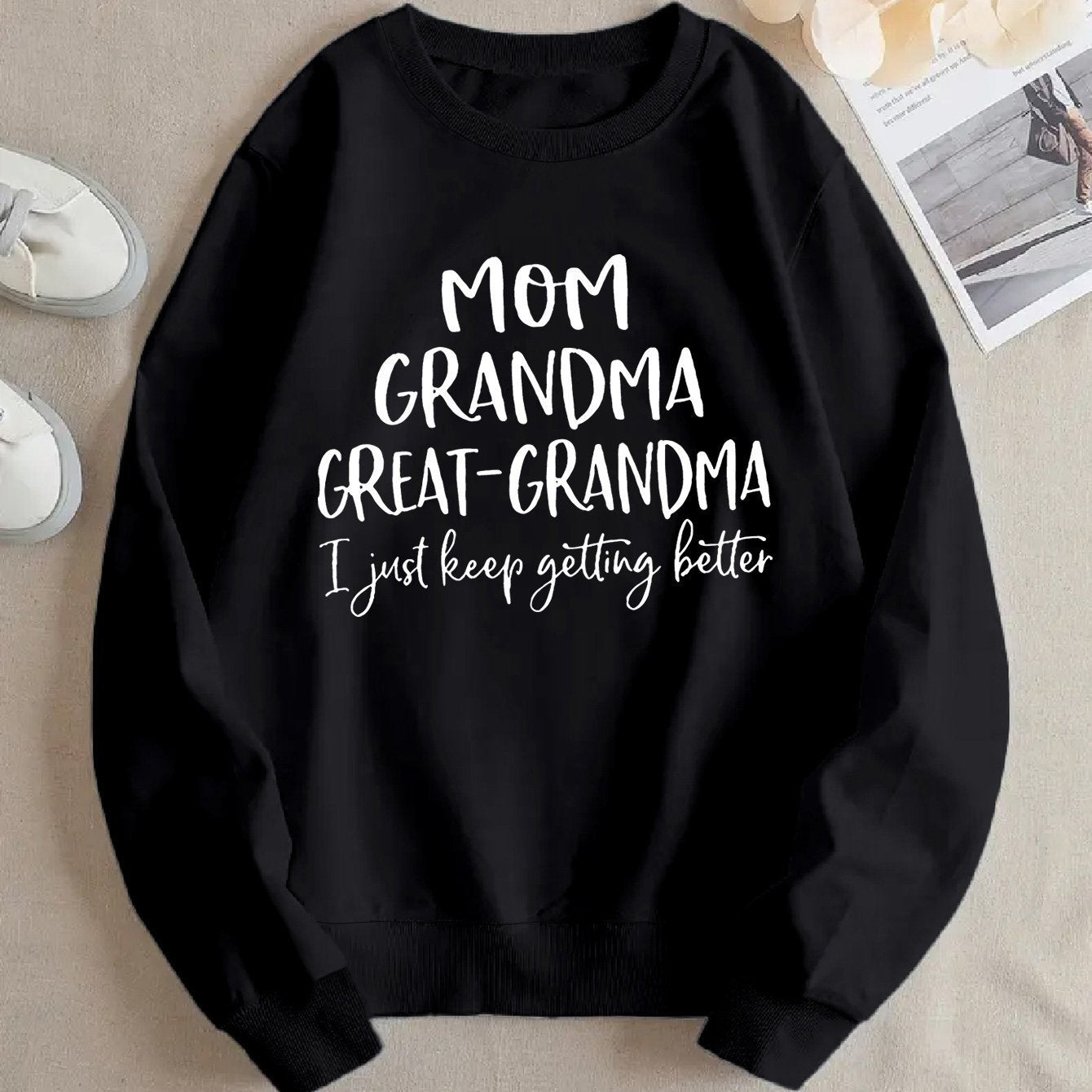 Damen Sweatshirt Kreativer Familienaufdruck Bequem Grün Norvielle