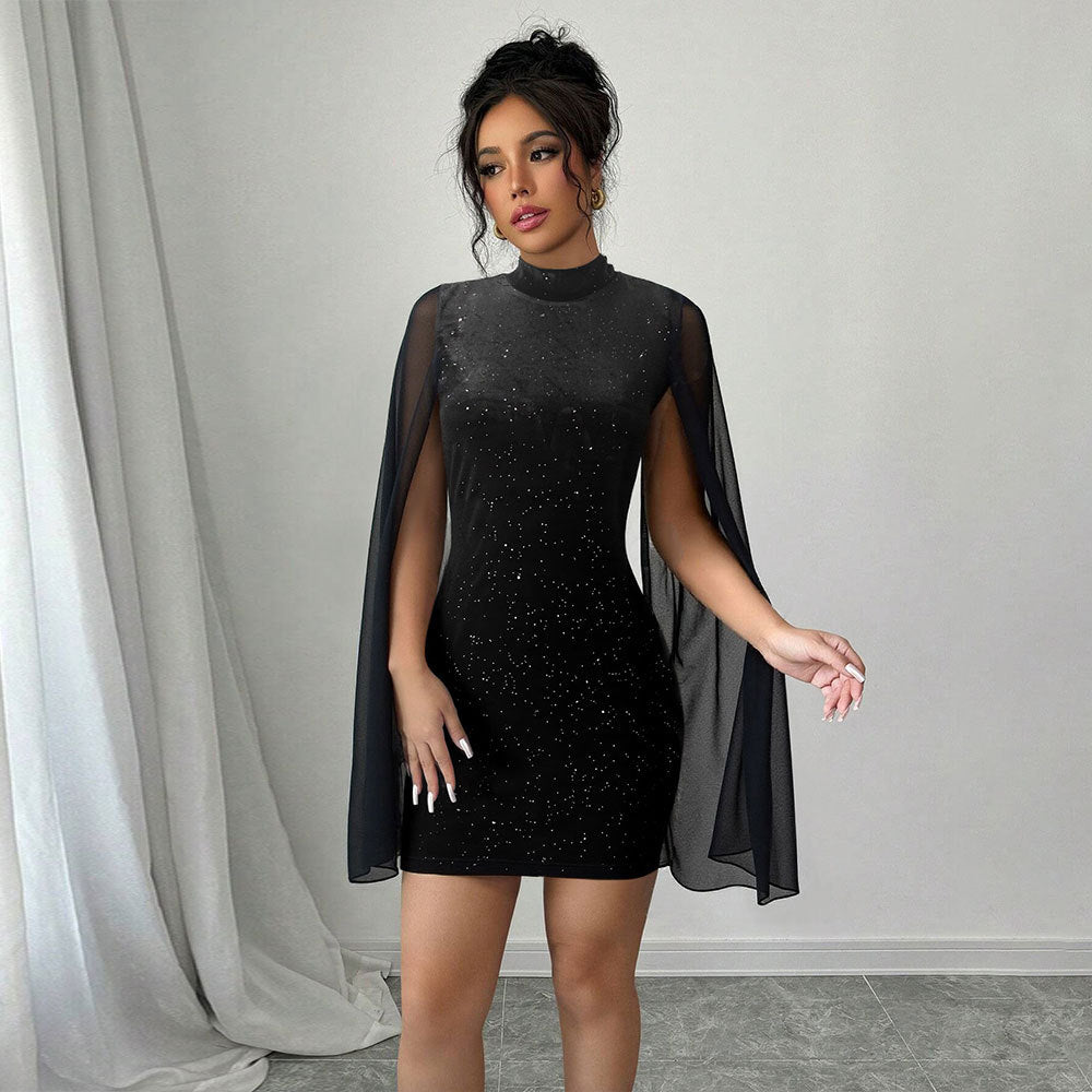 Damen Cocktailkleid Glitzer Transparent Schwarz - Norvielle