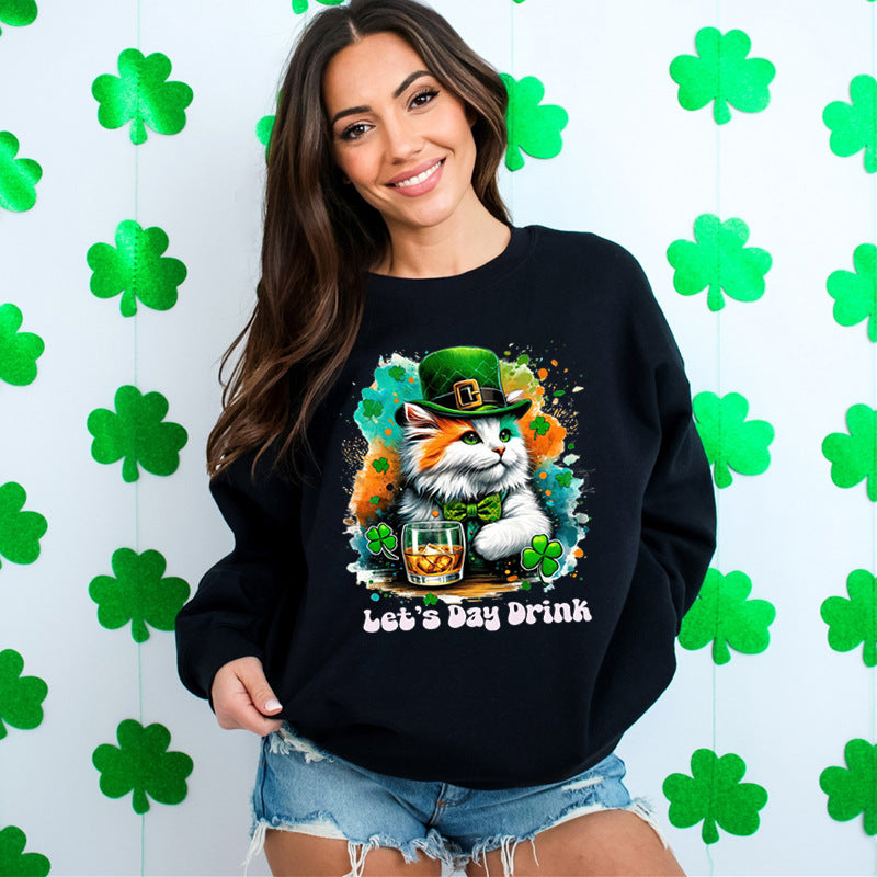 Damen Sweatshirt Katzenmotiv Lustig Weiß