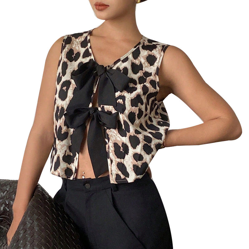 Damen Bluse Leopardenmuster Schleifen-Detail Norvielle