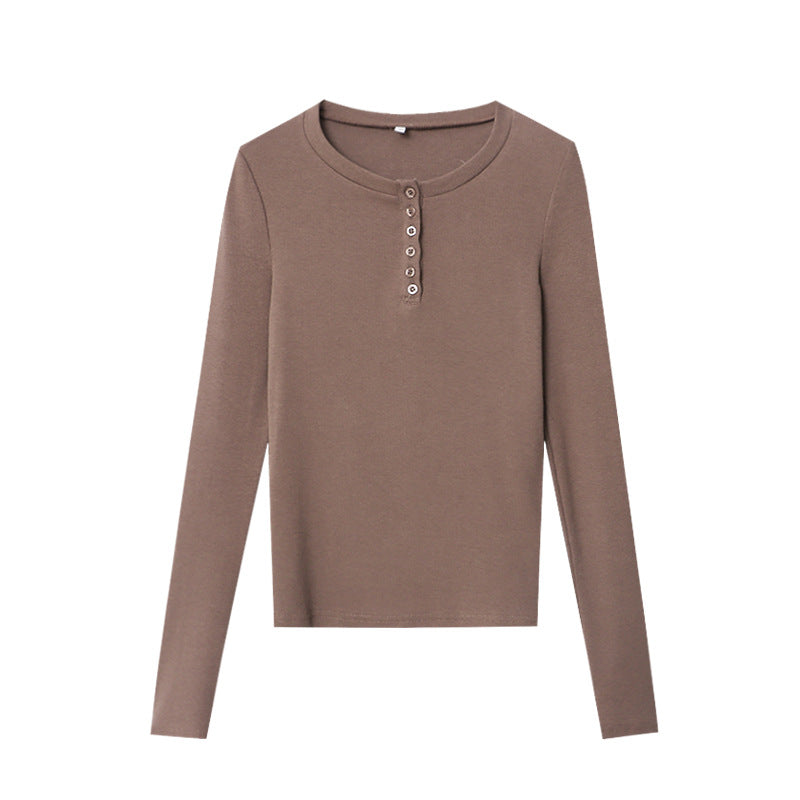 Damen Langarmshirt Knopfleiste Casual Stil Norvielle