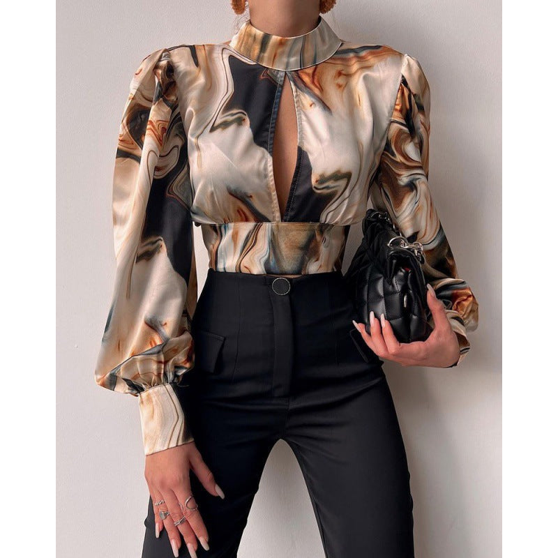 Damen Bluse mit Schlüsselloch-Ausschnitt und Volumenärmeln Norvielle