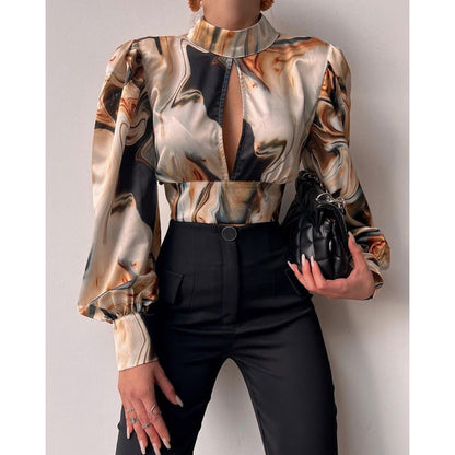 Damen Bluse mit Schlüsselloch-Ausschnitt und Volumenärmeln Norvielle