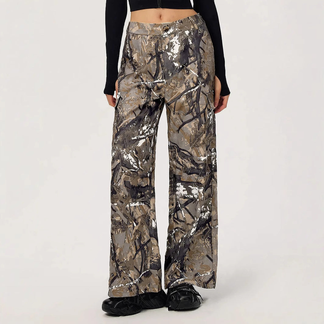 Damen Cargohose Camouflage-Design Weite Bein Norvielle