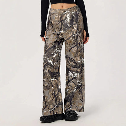 Damen Cargohose Camouflage-Design Weite Bein Norvielle