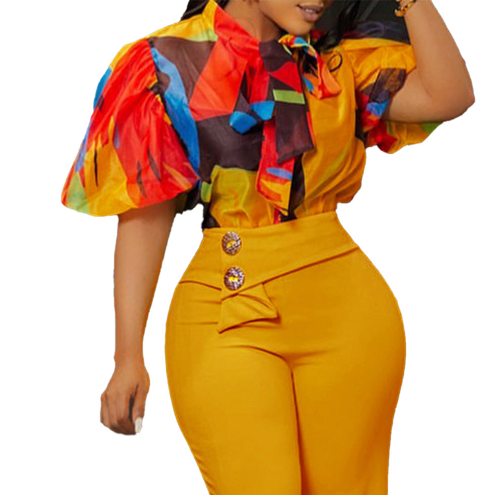 Damen Bluse Eleganter Schleifenkragen Farbenfroh Norvielle