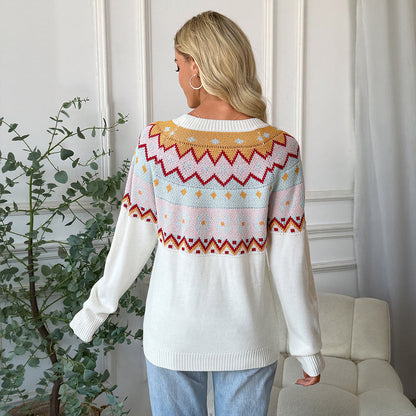 Damen Pullover Geometrisches Muster Rundhals Norvielle