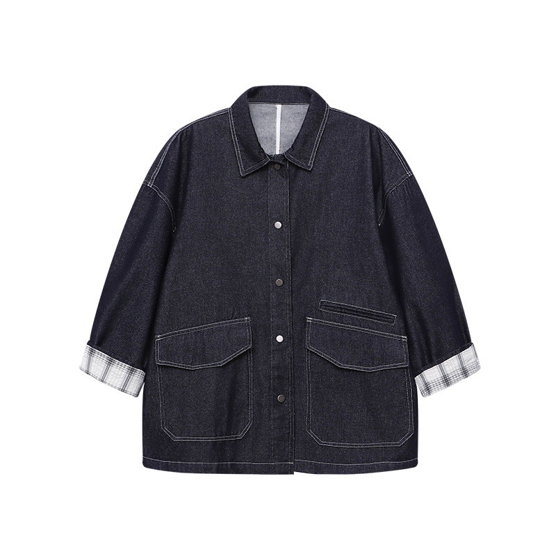 Damen Jeansjacke Vintage-Stil mit Taschen und Druckknöpfen