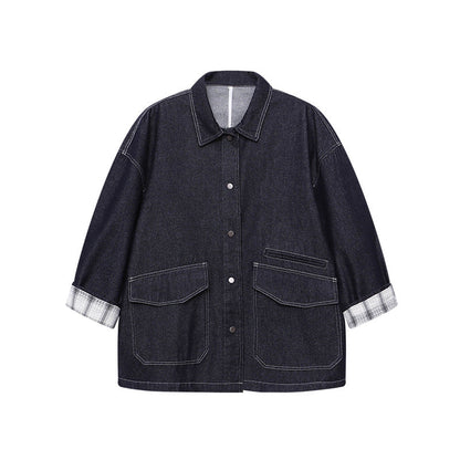 Damen Jeansjacke Vintage-Stil mit Taschen und Druckknöpfen