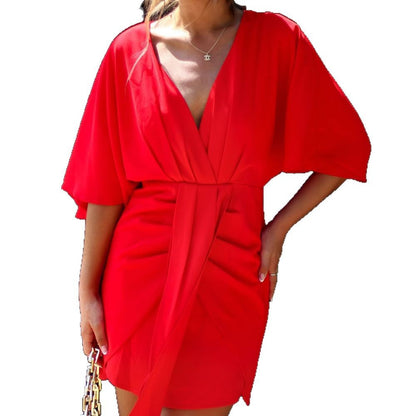 Damen Wickelkleid V-Ausschnitt Fließend Norvielle
