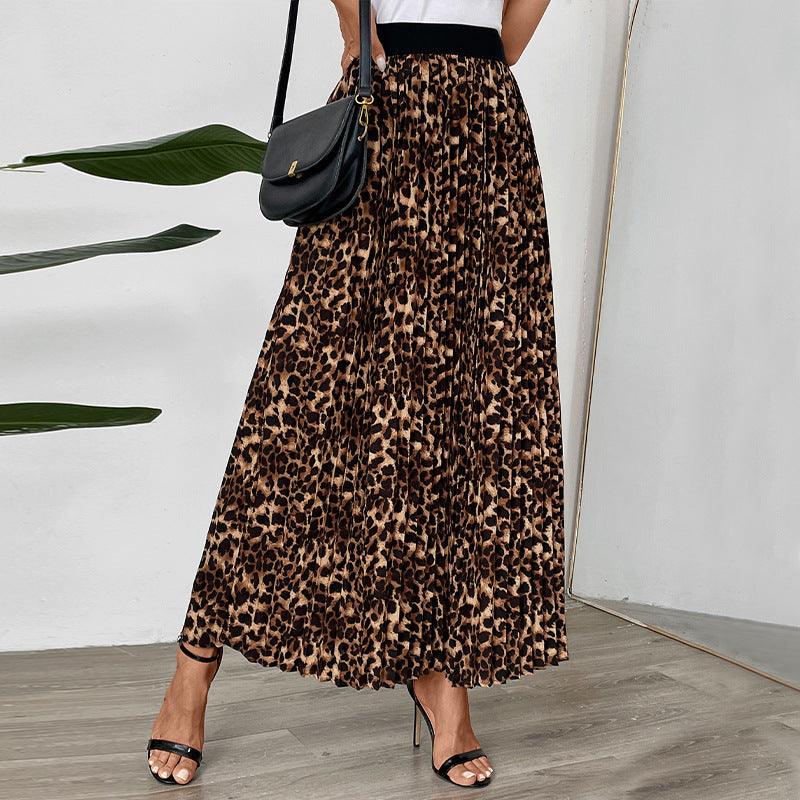 Damen Maxirock Animal-Print Rüschenfalten Schwarz - Norvielle