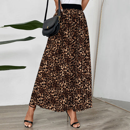 Damen Maxirock Animal-Print Rüschenfalten Schwarz - Norvielle