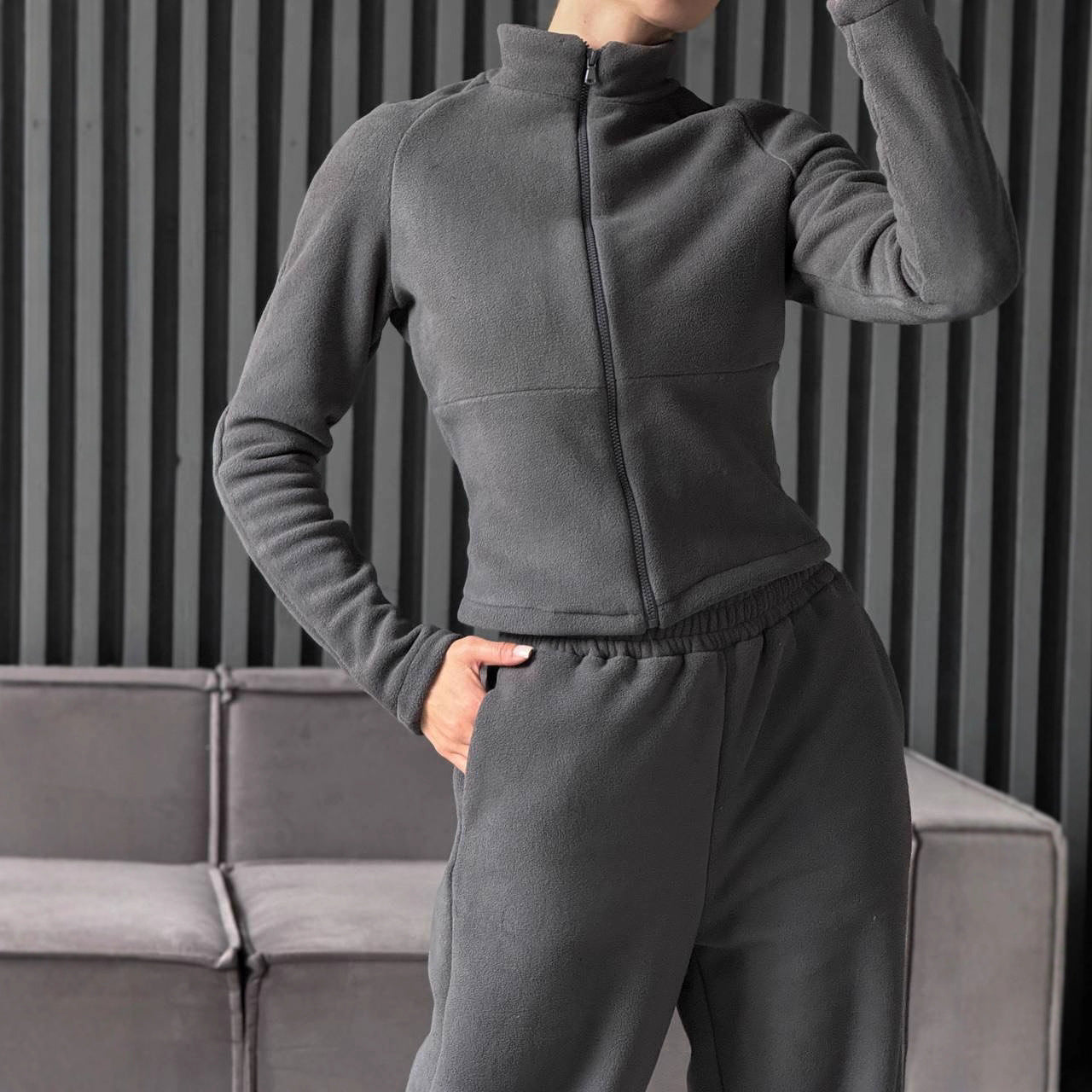Damen Fleece-Jogginganzug Hochkragen Praktische Taschen Norvielle