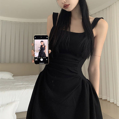 Damen Midi-Kleid Maßgeschneidert Falten Schwarz - Norvielle