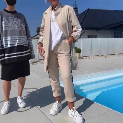 Damen Trenchcoat Streifenoptik