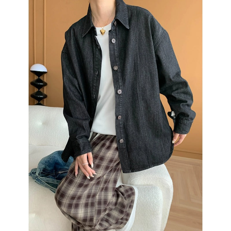 Damen Denimbluse Oversized Baumwolle Blau - Norvielle
