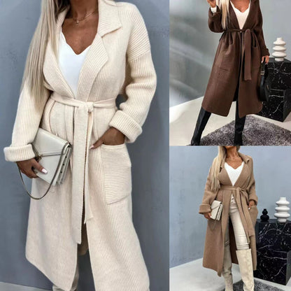Damen Langstrickjacke Norvielle mit Taschen und Gürtel - Norvielle