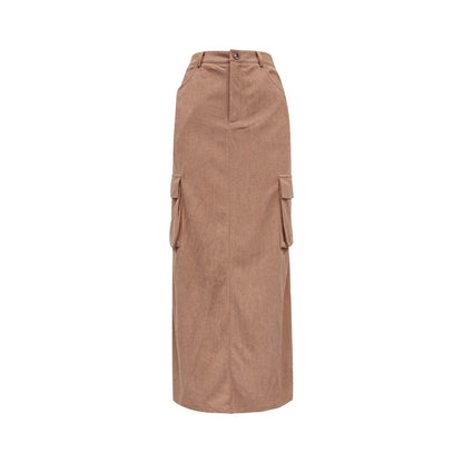 Damen Cargo Rock Midi mit Seitentaschen Elastischer Bund