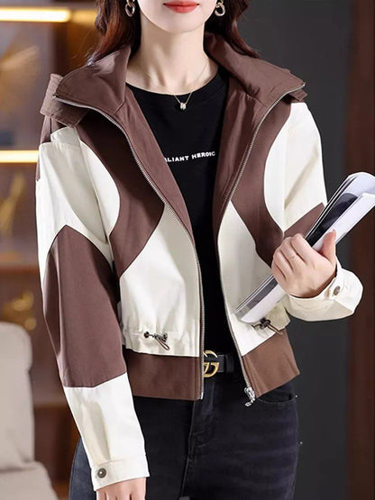 Damen Übergangsjacke mit Kapuze Kontrastdesign