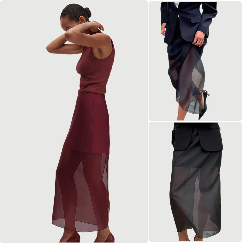Damen Midi-Rock Durchsichtig Mit Schlitzen Strukturierter Taille - Norvielle