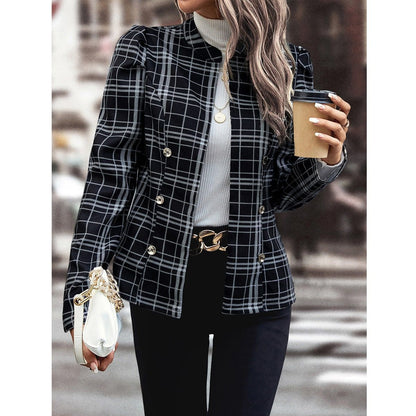 Damen Blazerjacke Kariert mit Knöpfen Schwarzweiß - Norvielle