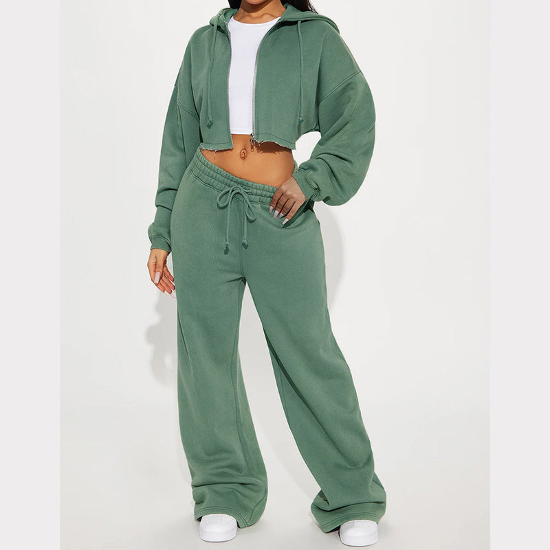 Damen Cropped Hoodie Set mit Jogginghose Baumwolle