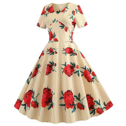 Damen Swingkleid Floralmuster V-Ausschnitt Norvielle