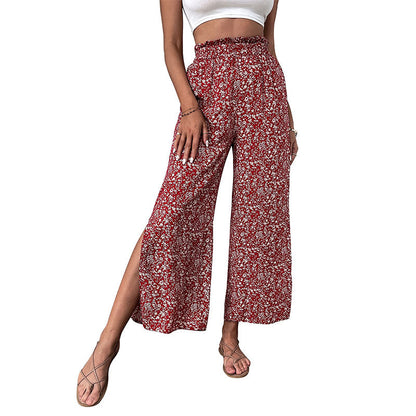 Damen Palazzo-Hose Floralmuster Hochwertig Weite Bein